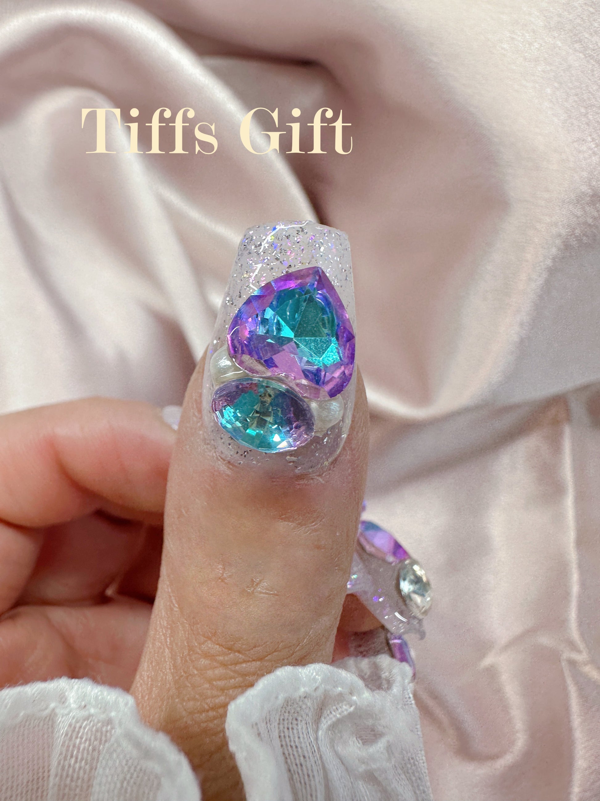 Purple bling( medium length) Reusable Hand Made Press On Nails - TiffsGift