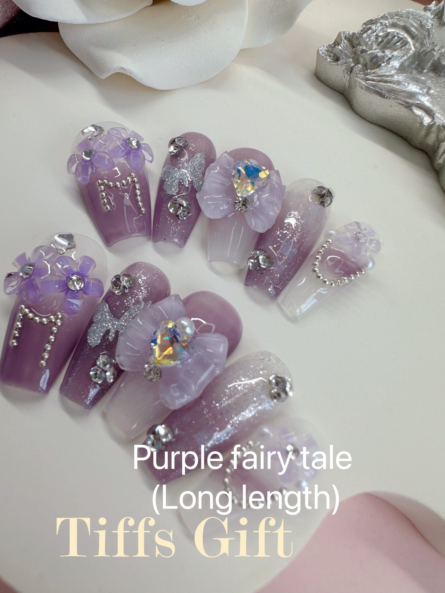 Purple fairy tale (long) Reusable Hand Made Press On Nails - TiffsGift