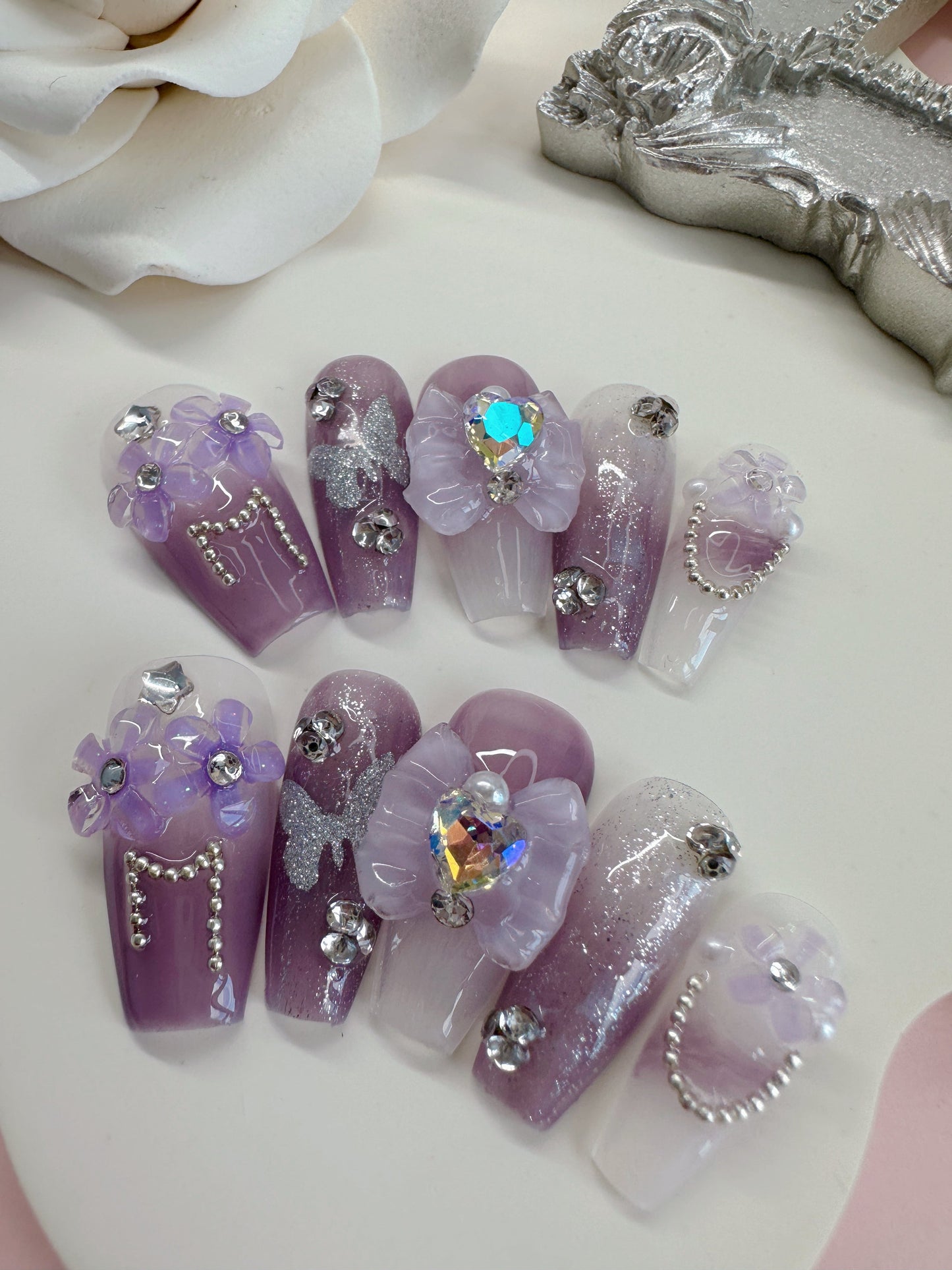 Purple fairy tale (long) Reusable Hand Made Press On Nails - TiffsGift