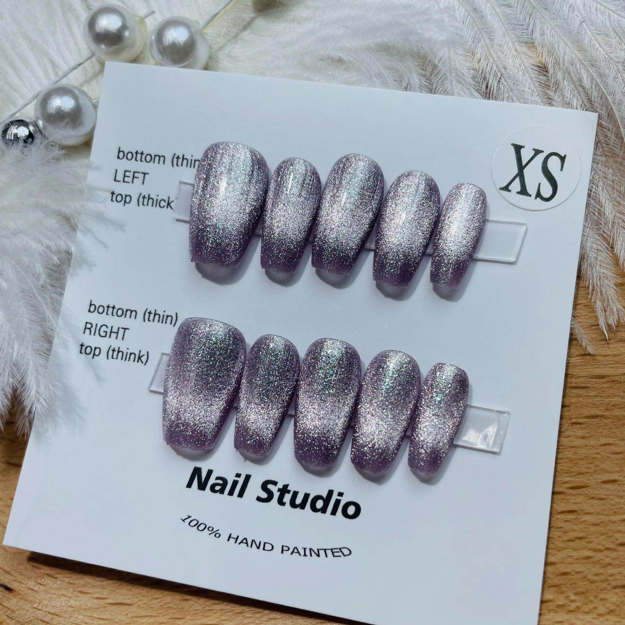Purple Shine Reusable Hand Made Press On Nails High Quality - TiffsGift