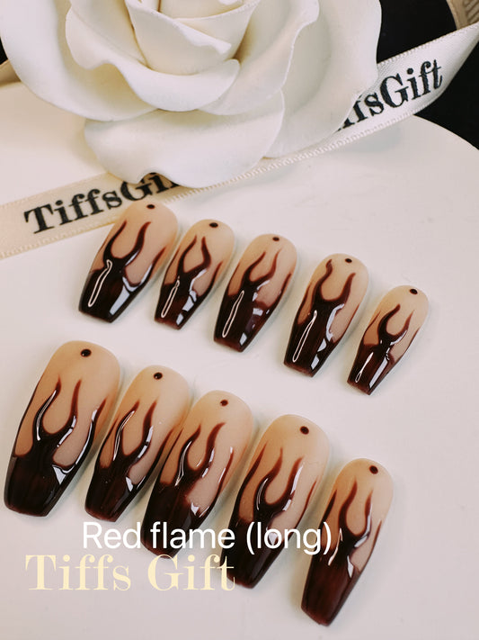 Red flame (long) Reusable HandMade Press On Nails - TiffsGift
