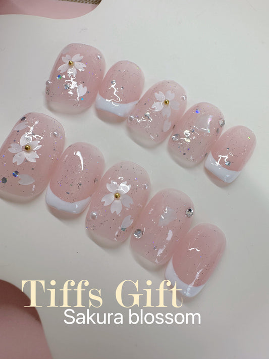 Sakura blossom (short) Reusable Hand Made Press On Nails - TiffsGift