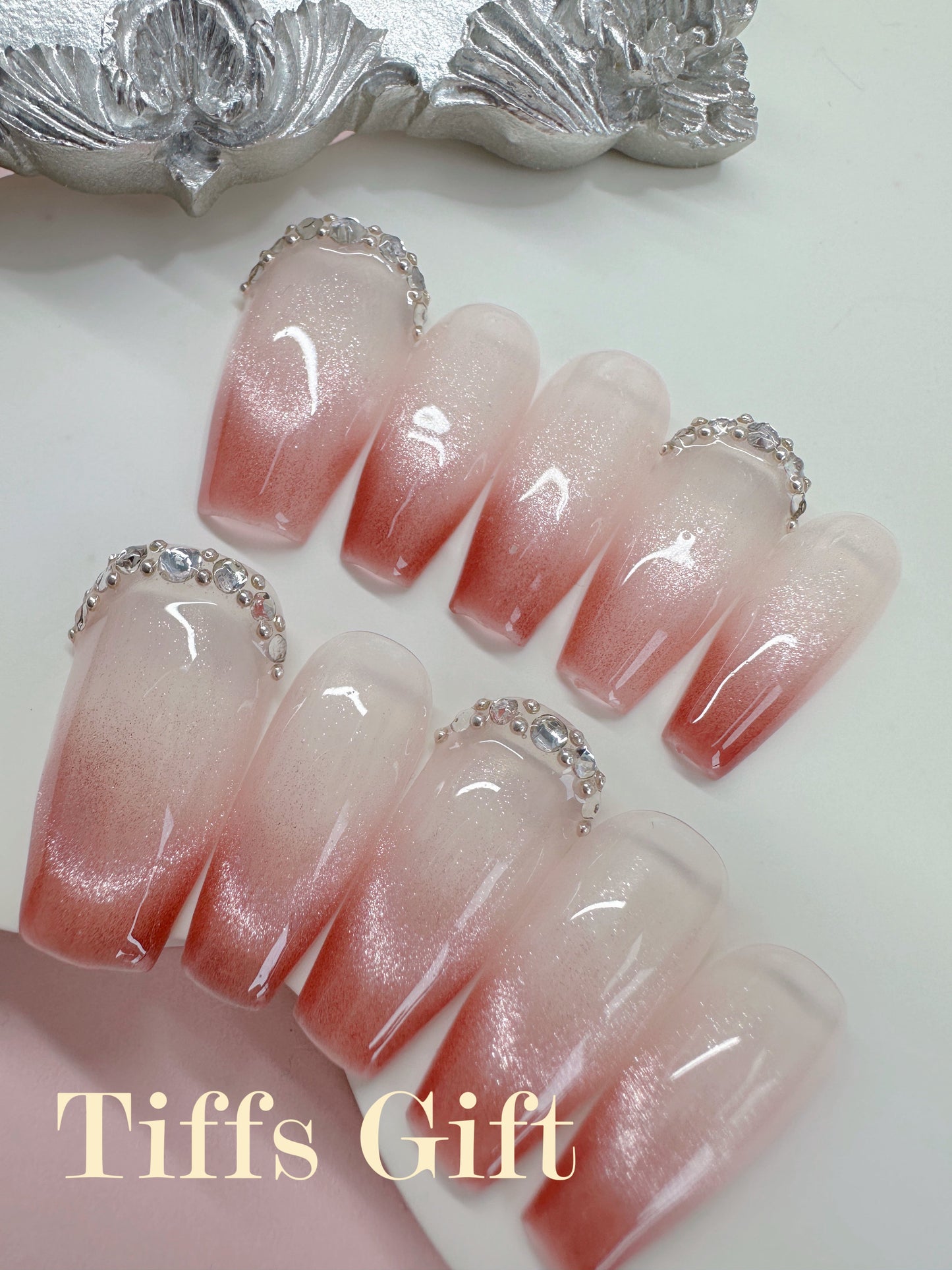 Shade of pink( long length) Reusable Hand Made Press On Nails - TiffsGift