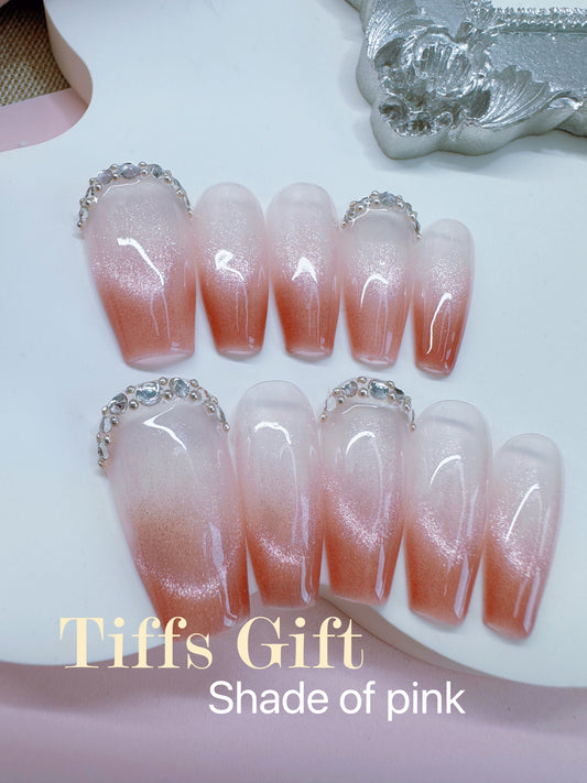 Shade of pink( long length) Reusable Hand Made Press On Nails - TiffsGift