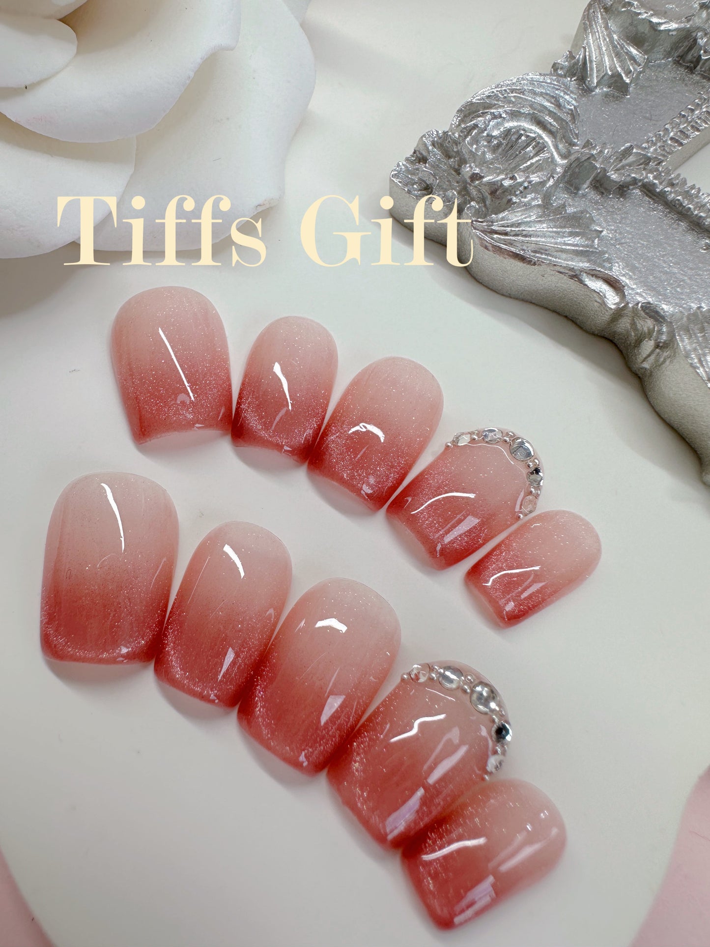 Shade of pink (short length) Reusable Hand Made Press On Nails - TiffsGift