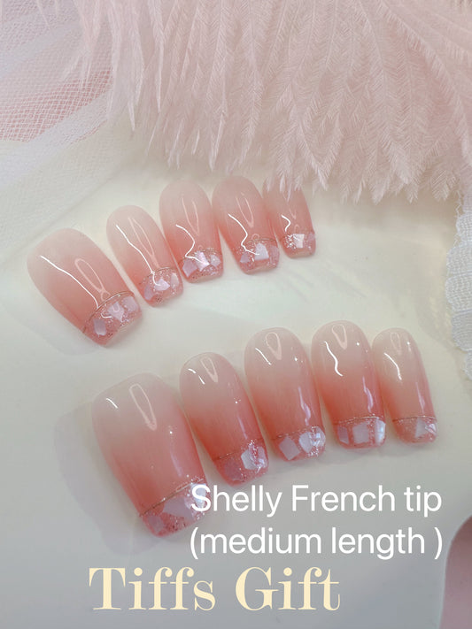Shelly French tip (medium length) Reusable Hand Made Press On Nails - TiffsGift