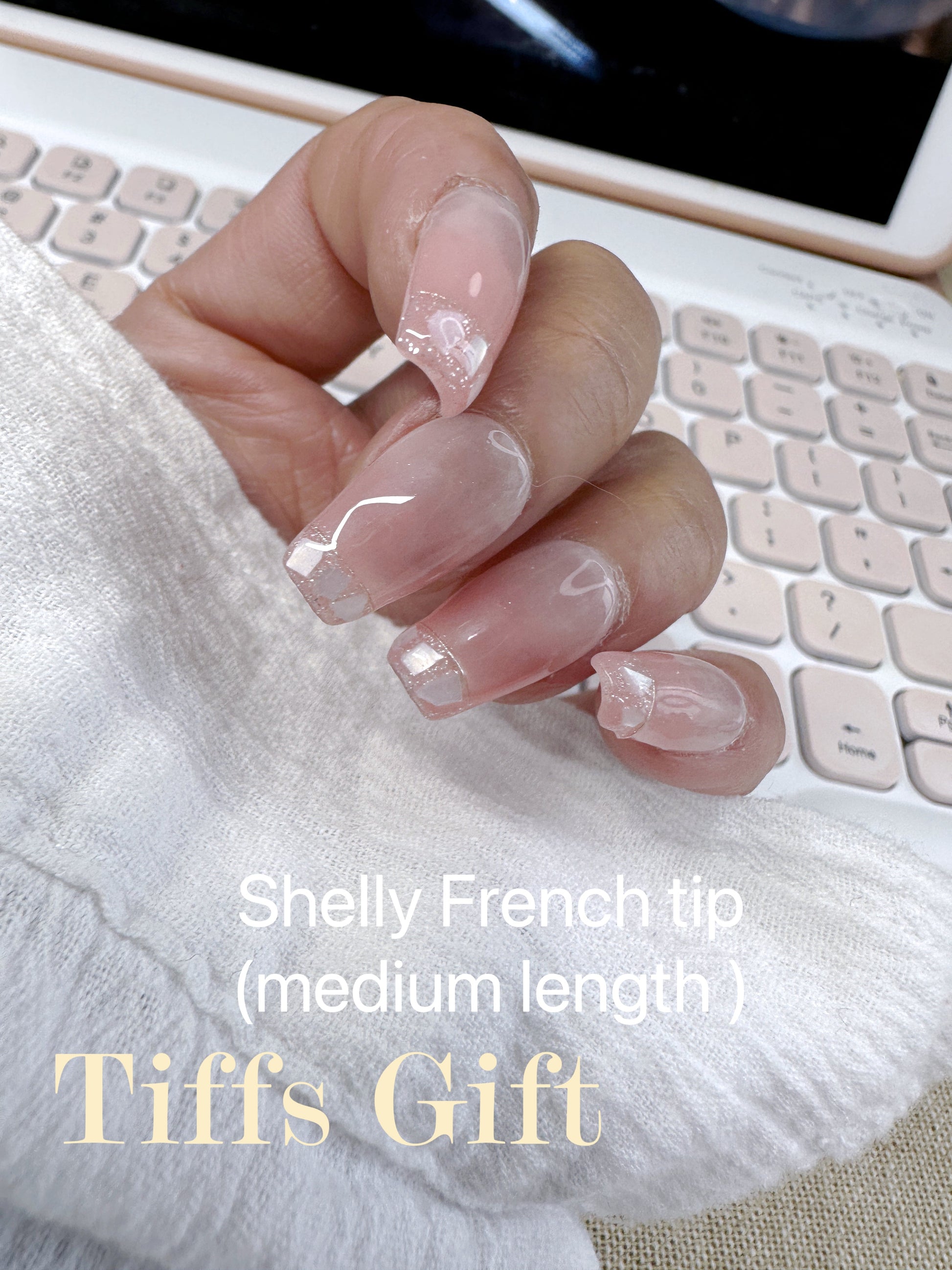 Shelly French tip (medium length) Reusable Hand Made Press On Nails - TiffsGift