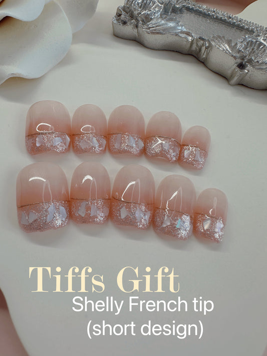 Shelly French tip (short length) Reusable Hand Made Press On Nails - TiffsGift
