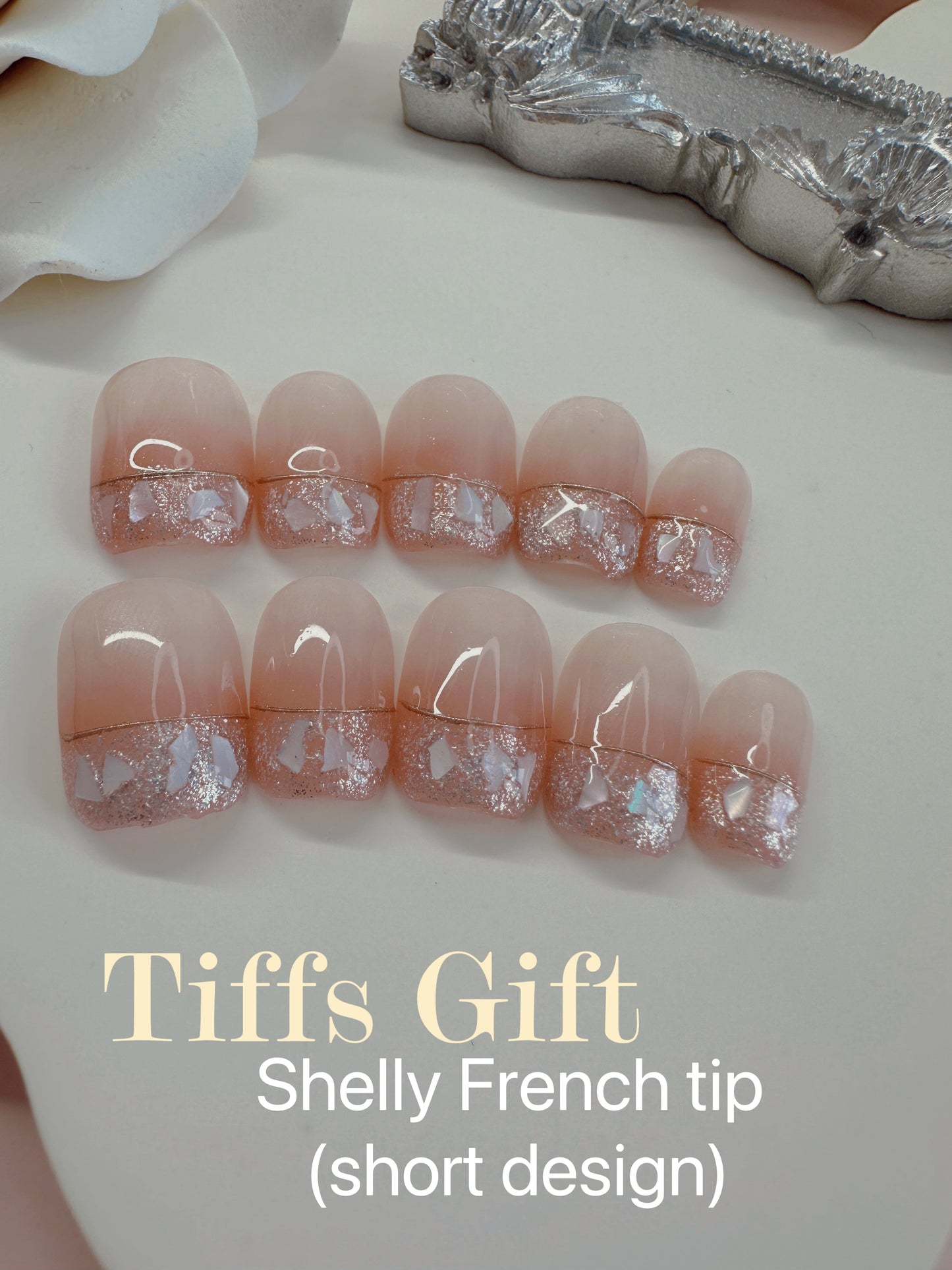 Shelly French tip (short length) Reusable Hand Made Press On Nails - TiffsGift