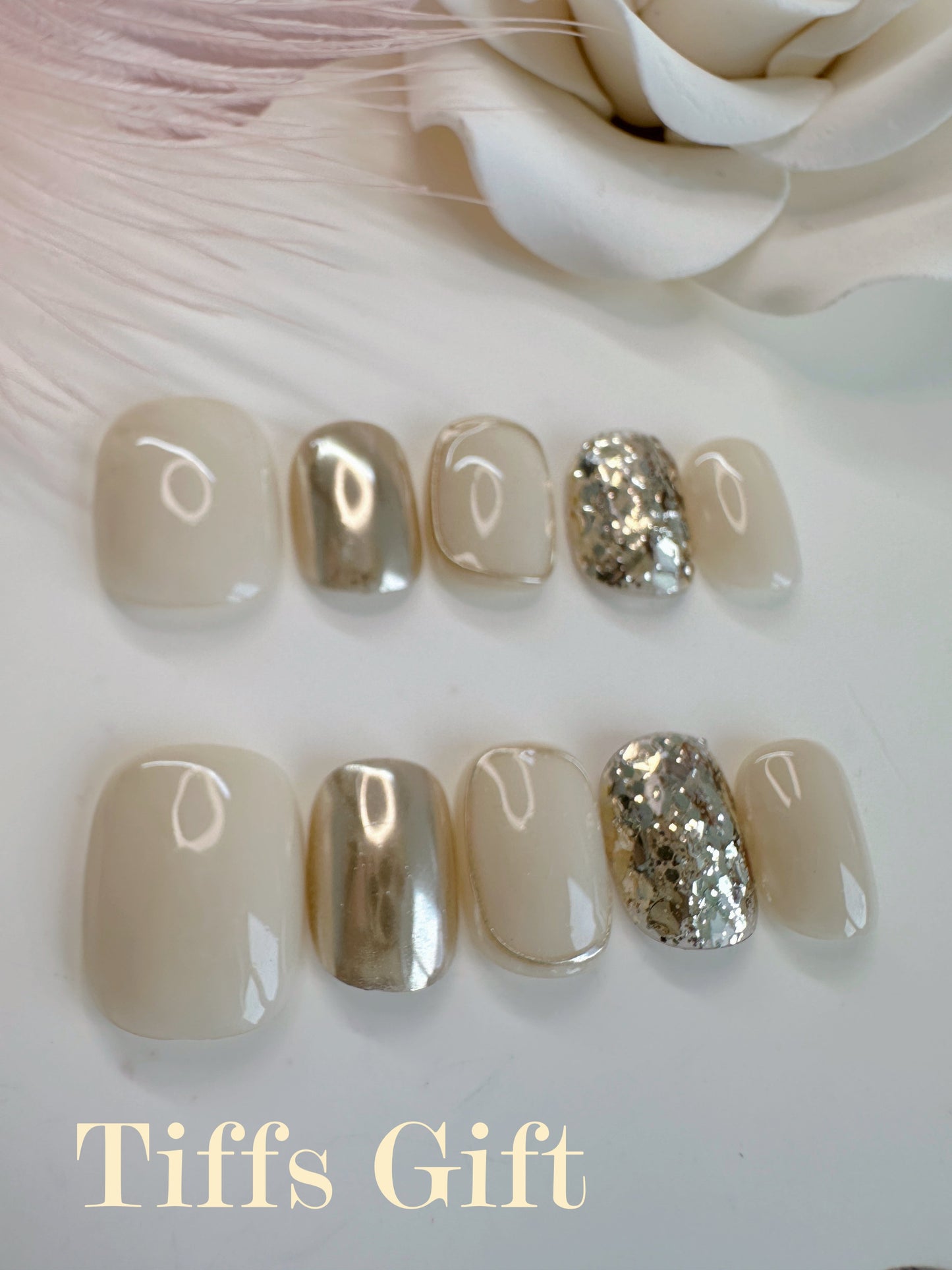 Shimmering Gold (short) Reusable Hand Made Press On Nails High Quality - TiffsGift