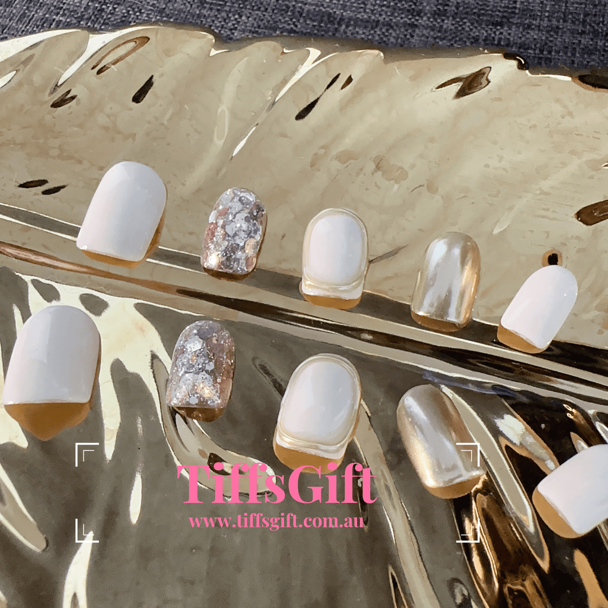 Shimmering Gold (short) Reusable Hand Made Press On Nails High Quality - TiffsGift