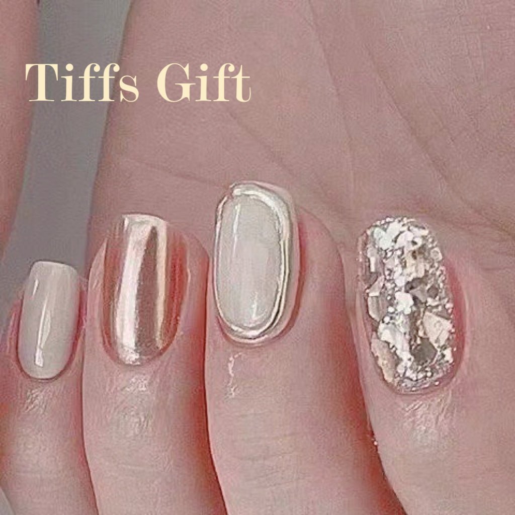 Shimmering Gold (short) Reusable Hand Made Press On Nails High Quality - TiffsGift