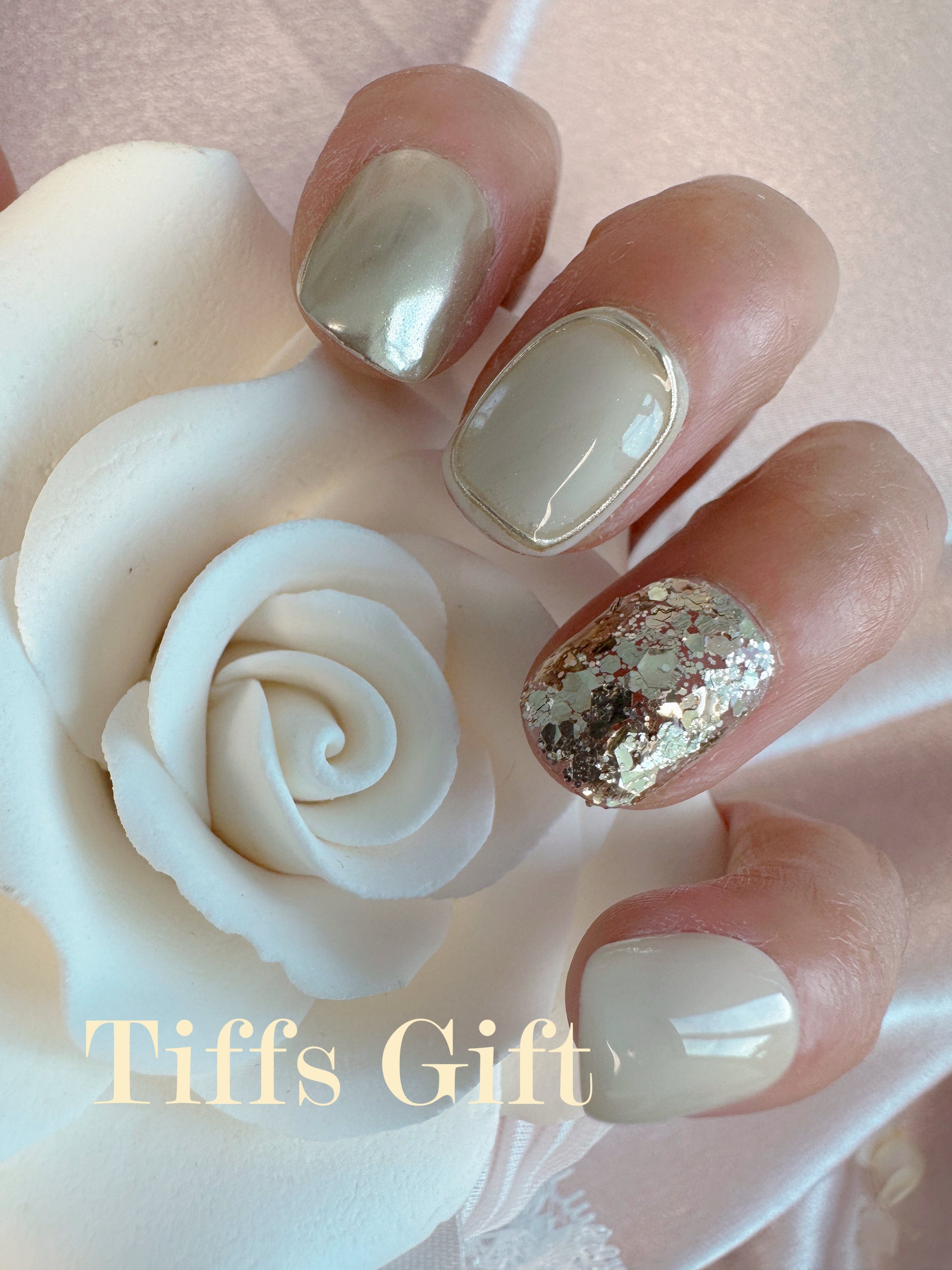 Shimmering Gold (short) Reusable Hand Made Press On Nails High Quality - TiffsGift