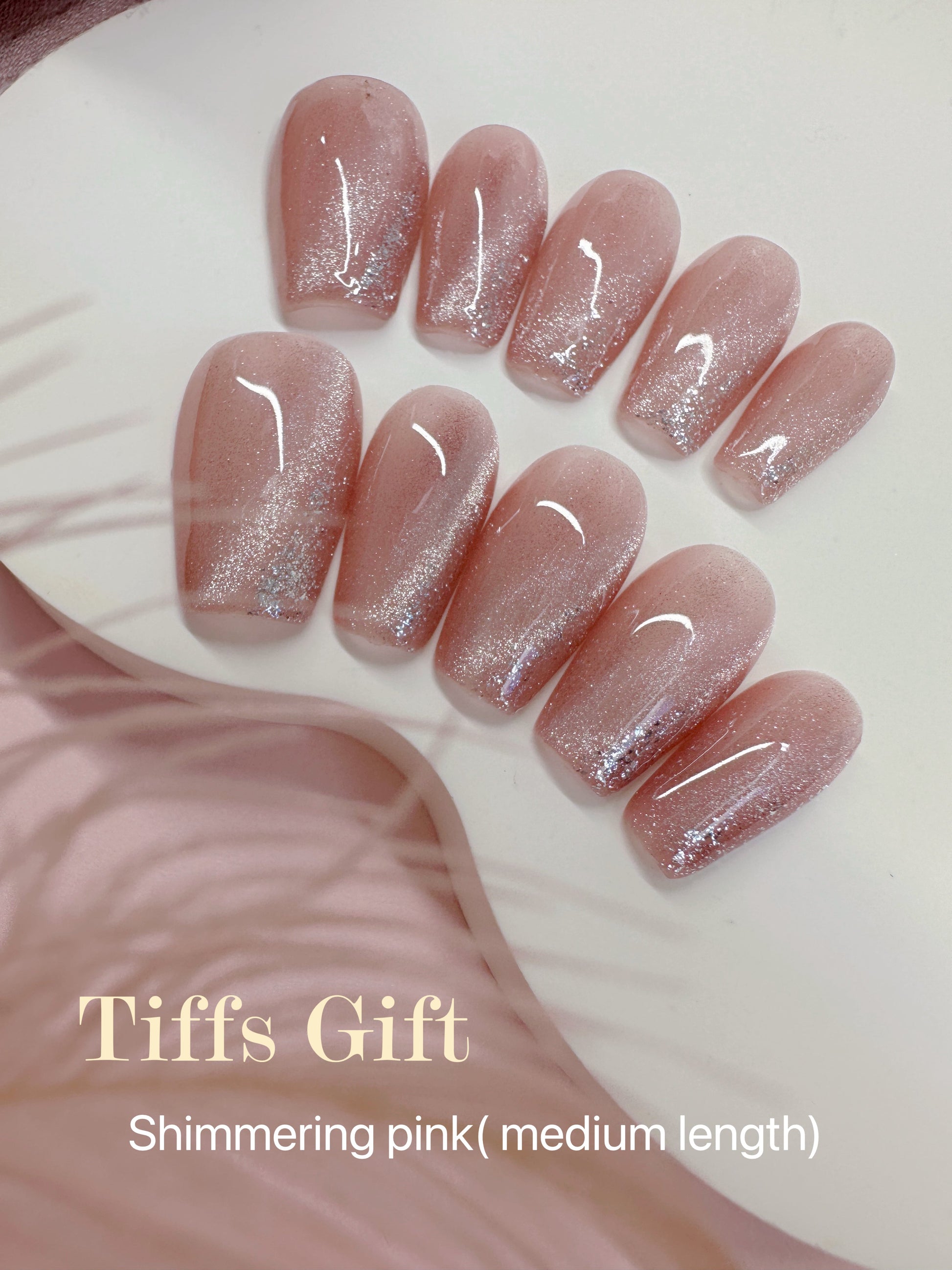 Shimmering pink (medium length) Reusable HandMade Press On Nails - TiffsGift