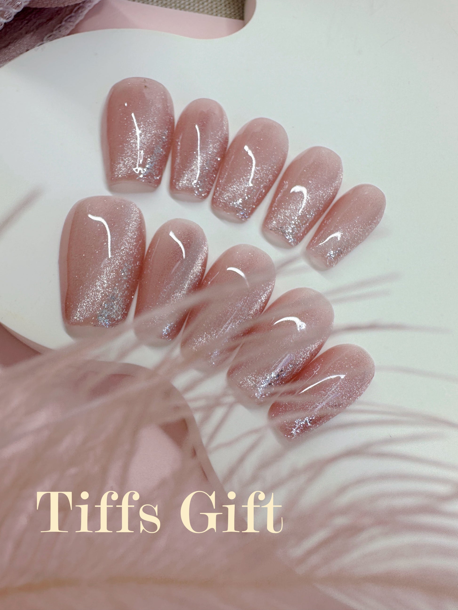 Shimmering pink (medium length) Reusable HandMade Press On Nails - TiffsGift