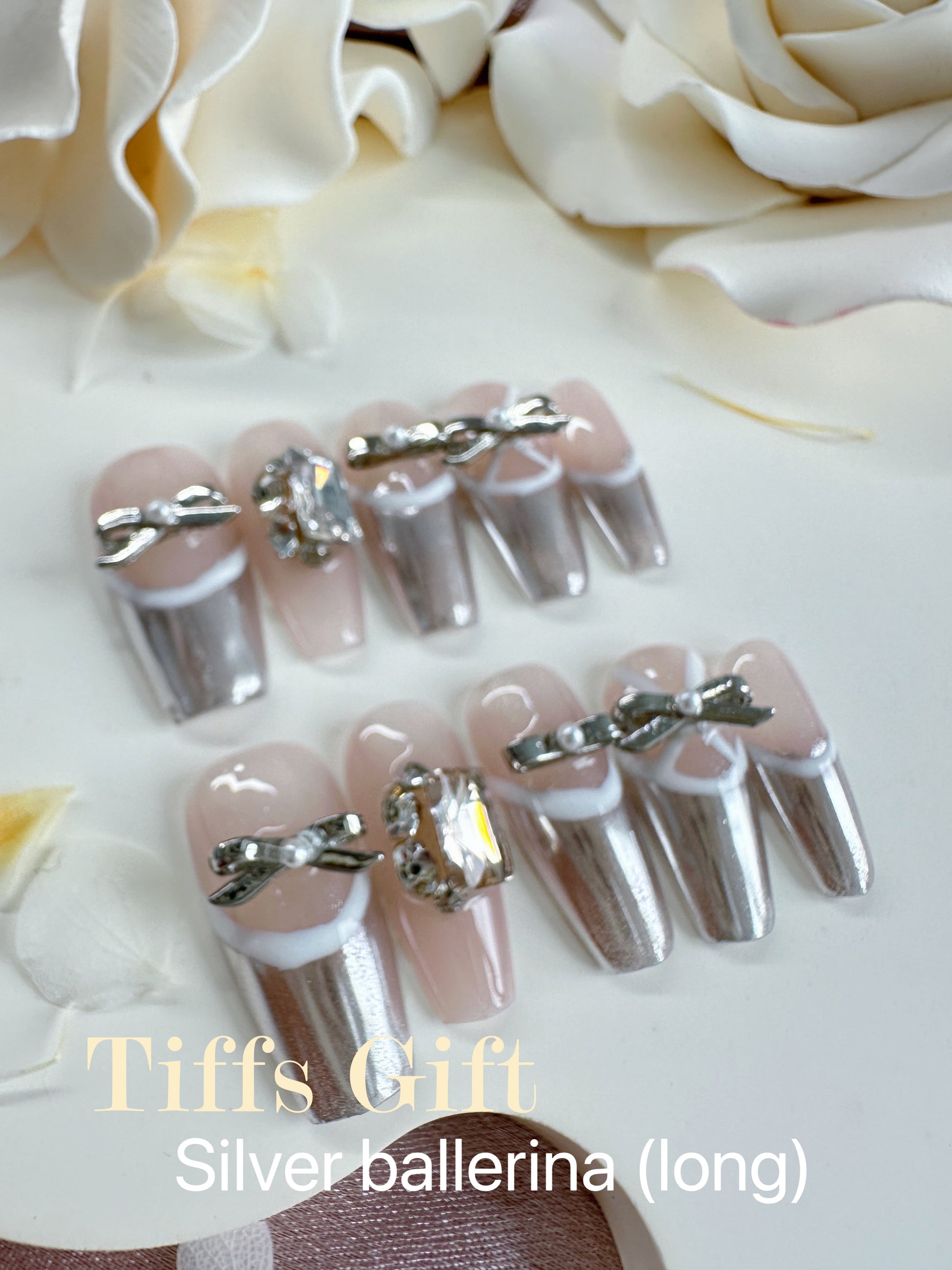 Silver ballerina (long) Reusable HandMade Press On Nails - TiffsGift