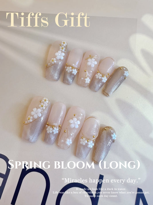 Spring bloom (long) Reusable Hand Made Press On Nails - TiffsGift