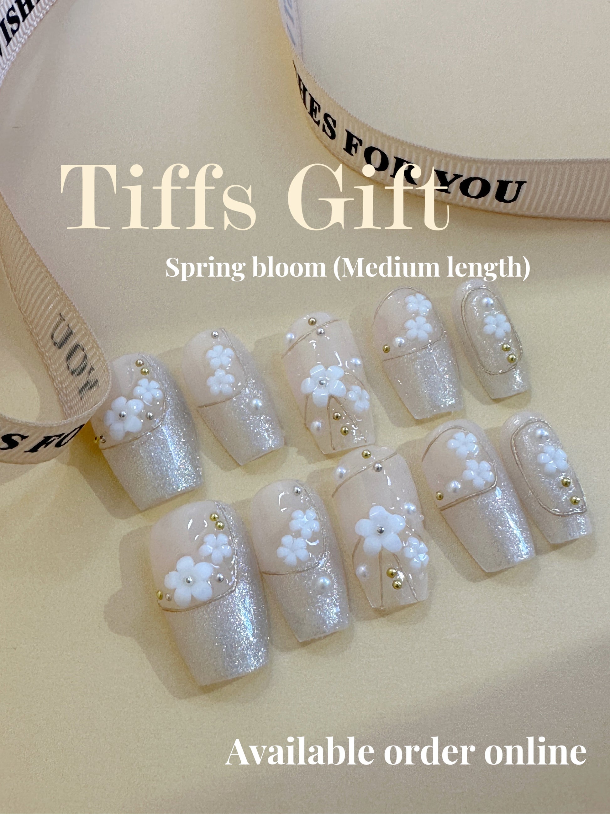 Spring bloom Reusable Hand Made Press On Nails (medium length) - TiffsGift