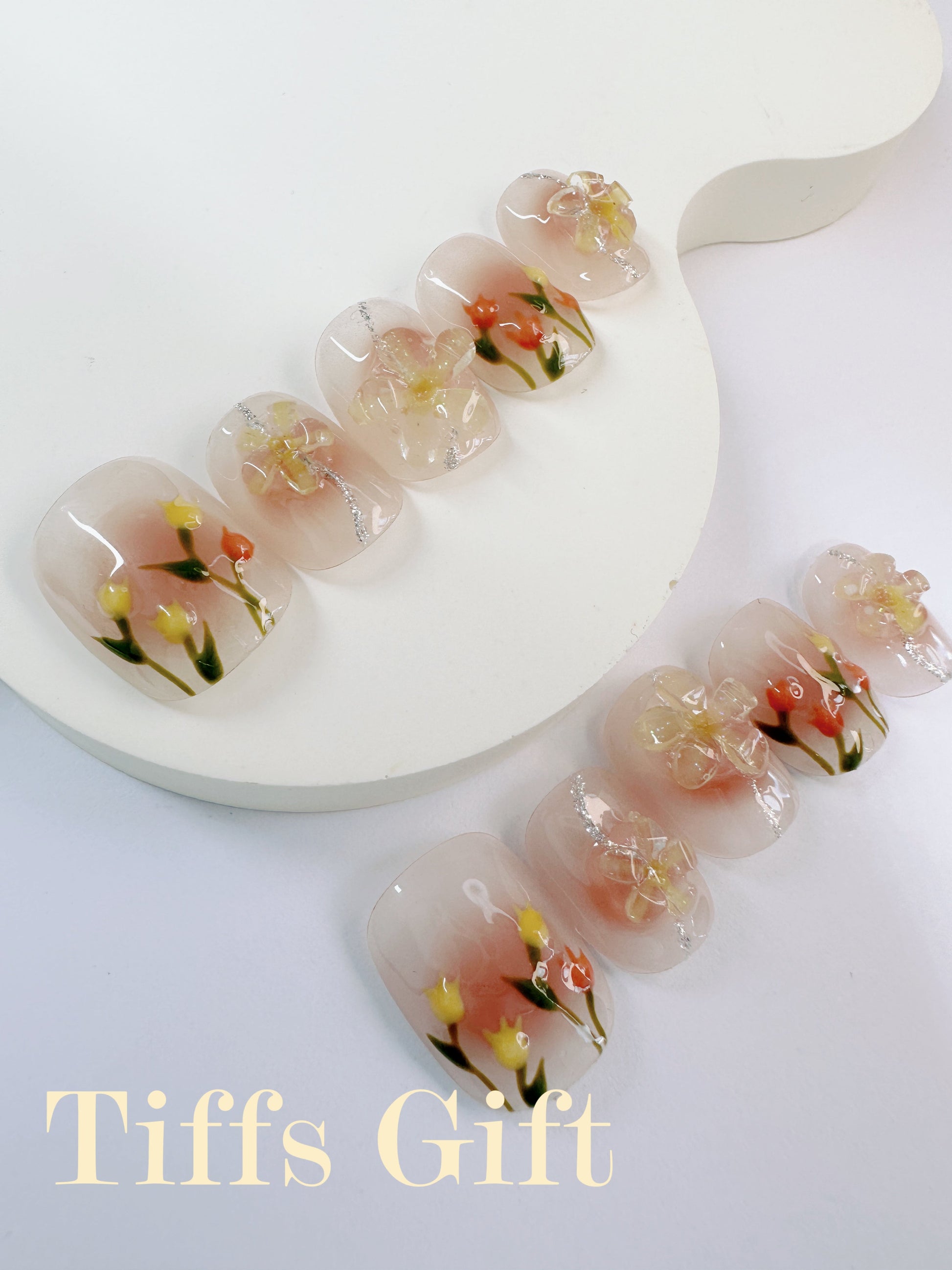 Summer garden (short) Reusable Hand Made Press On Nails - TiffsGift