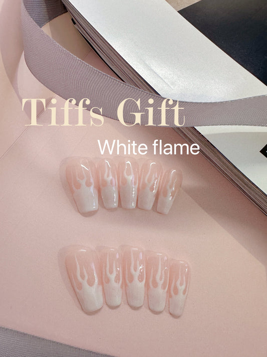 white flame Reusable Hand Made Press On Nails - TiffsGift