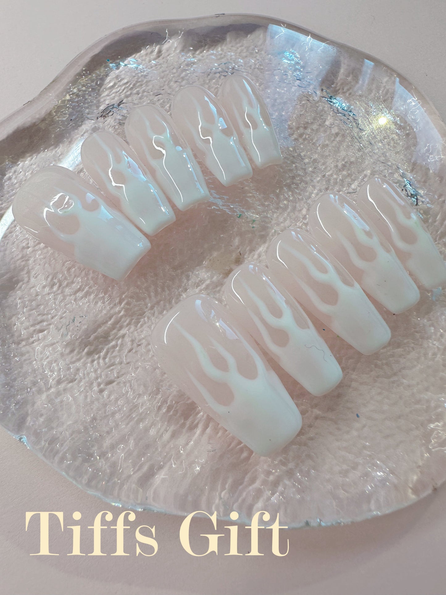 white flame Reusable Hand Made Press On Nails - TiffsGift