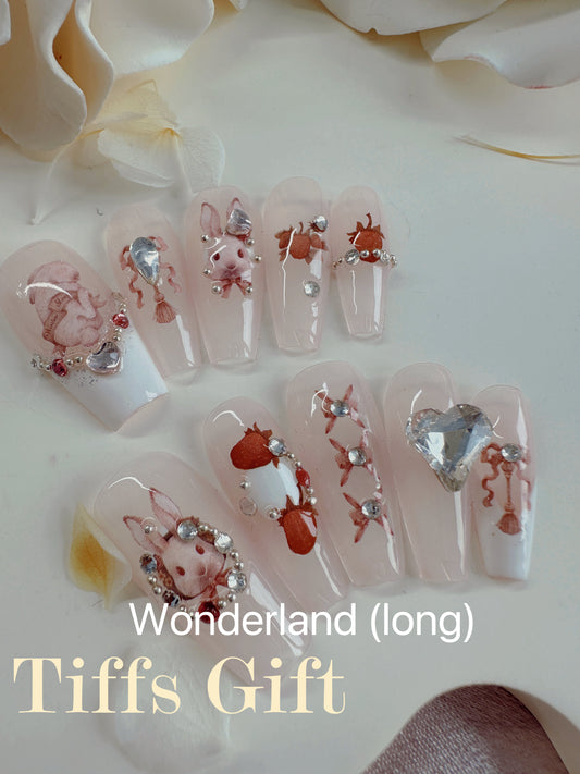 Wonderland (long) Reusable HandMade Press On Nails - TiffsGift