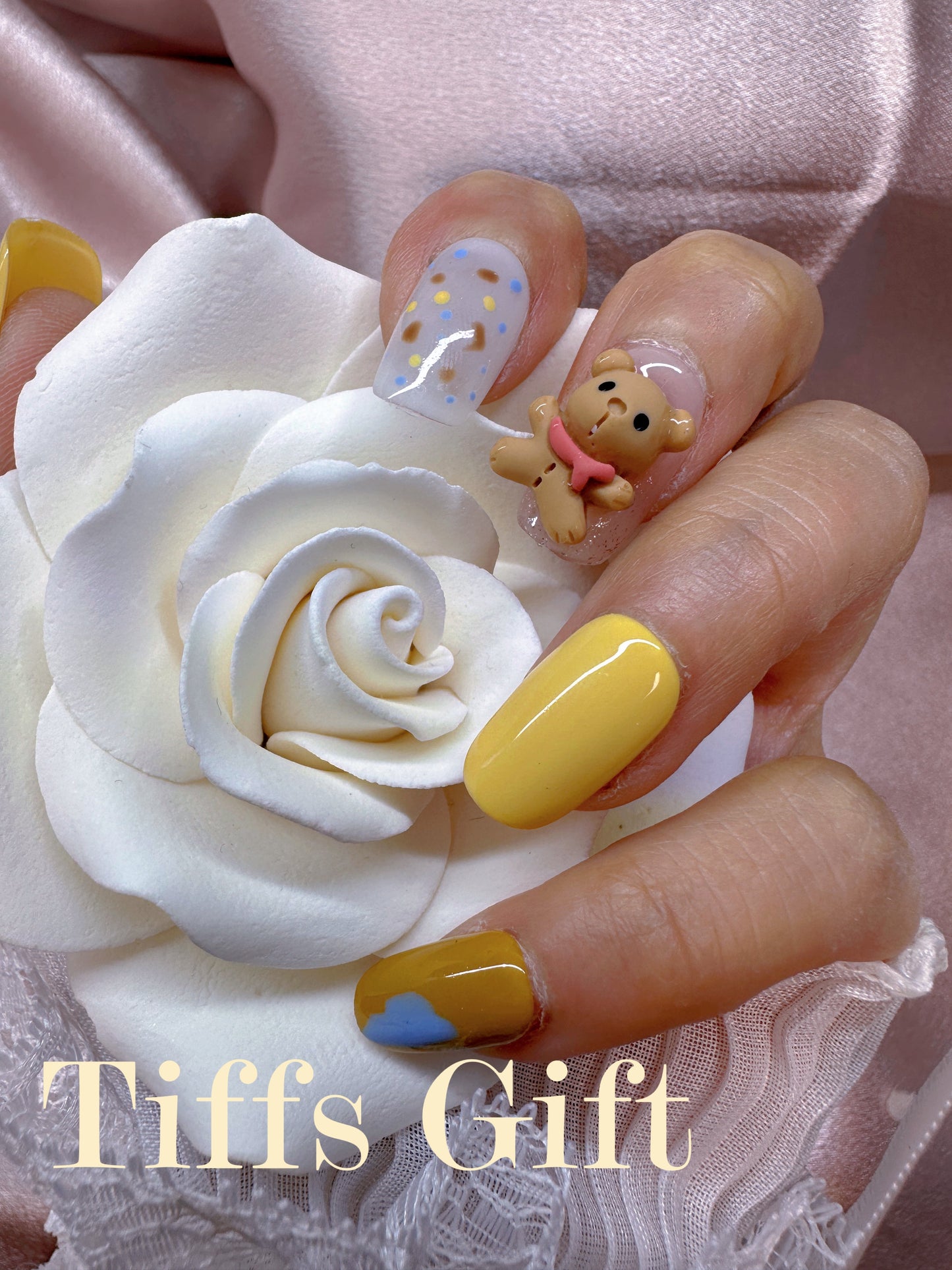 Yellow bear( medium length) Reusable Hand Made Press On Nails - TiffsGift