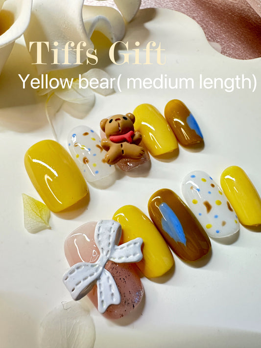 Yellow bear( medium length) Reusable Hand Made Press On Nails - TiffsGift